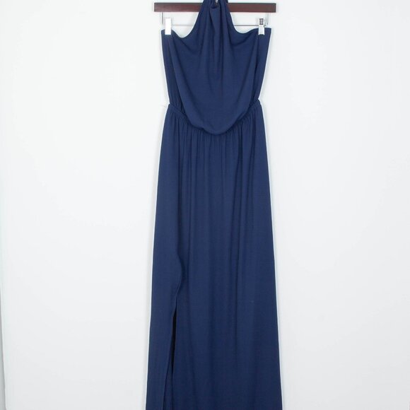Show Me Your MuMu Heather Halter Maxi Dress Navy Blue Womens Size Large - Picture 2 of 11